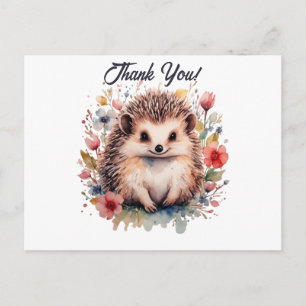 Schattigee Hedgehog in waterverf bloemen Dank u Briefkaart
