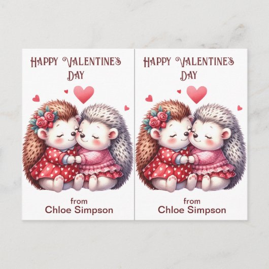 Schattigee Hedgehog Kind Valentijn Classroom Kaart (Voorkant)