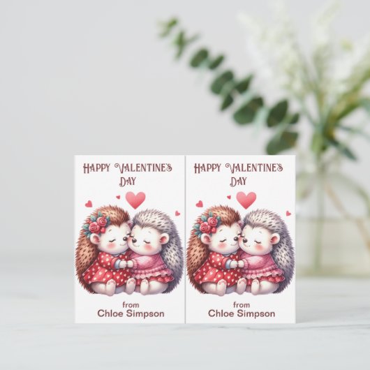 Schattigee Hedgehog Kind Valentijn Classroom Kaart (Staand voorkant)