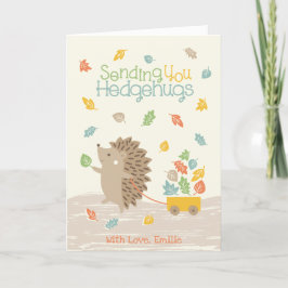 Schattigee Hedgehog met kleine bladeren auto Bedankkaart