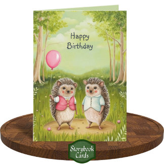Schattigee Hedgehog paar Forest Painting Verjaarda Kaart