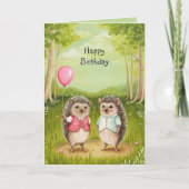 Schattigee Hedgehog paar Forest Painting Verjaarda Kaart (Voorkant)