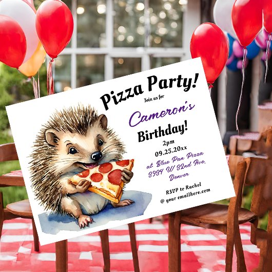 Schattigee Hedgehog Pizza Party Verjaardag Kaart