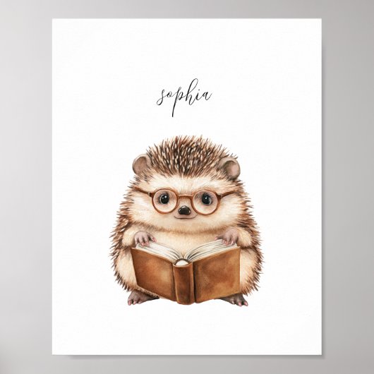 Schattigee Hedgehog Reading Poster Print (Voorkant)