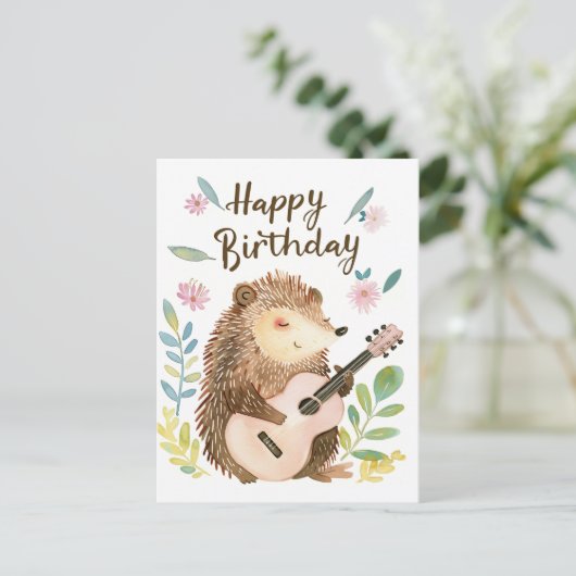Schattigee Hedgehog spelen gitaar Verjaardag Briefkaart (Staand voorkant)