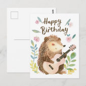 Schattigee Hedgehog spelen gitaar Verjaardag Briefkaart (Voorkant / Achterkant)