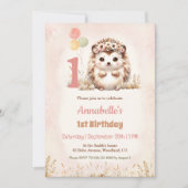 Schattigee Hedgehog Woodland Boho Meisje 1e Verjaa Kaart (Voorkant)