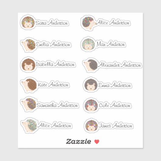 Schattigee Hedgehogs Custom Meerdere Naam Stickers (Vel)