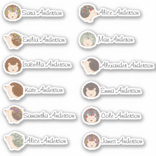 Schattigee Hedgehogs Custom Meerdere Naam Stickers (Voorkant)