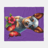 Schattigee Heeler Puppy Met Vlinder En Bloem Fleece Deken (Voorkant (Horizontaal))