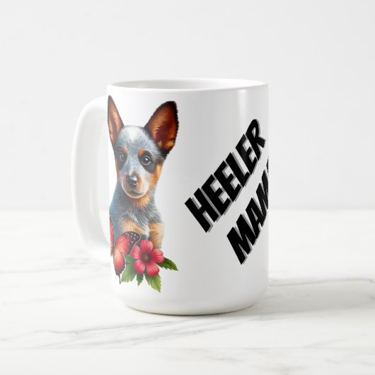 Schattigee Heeler Puppy Met Vlinder En Bloem Koffiemok (Voorkant links)