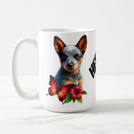 Schattigee Heeler Puppy Met Vlinder En Bloem Koffiemok