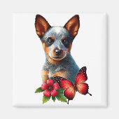 Schattigee Heeler Puppy Met Vlinder En Bloem Magneet (Voorkant)