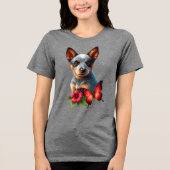 Schattigee Heeler Puppy Met Vlinder En Bloem Tri-Blend Shirt (Voorkant)