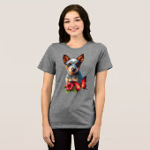 Schattigee Heeler Puppy Met Vlinder En Bloem Tri-Blend Shirt (Voorkant volledig)