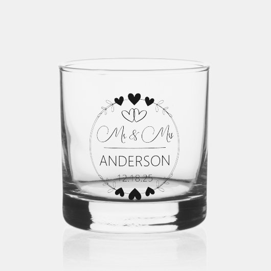 Schattigee heer en mevrouw Custom Names Wedding Fa Whisky Glas (Voorkant)