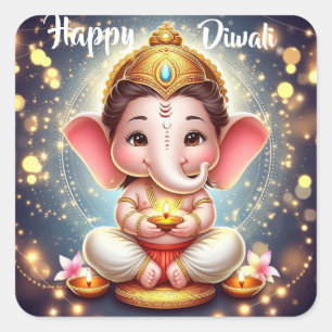 Schattigee heer Ganesh Happy Diwali Vierkante Sticker