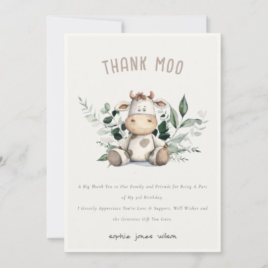 Schattigee Heilige Koe Bladgroen Pastel Neutral Ki Bedankkaart (Voorkant)