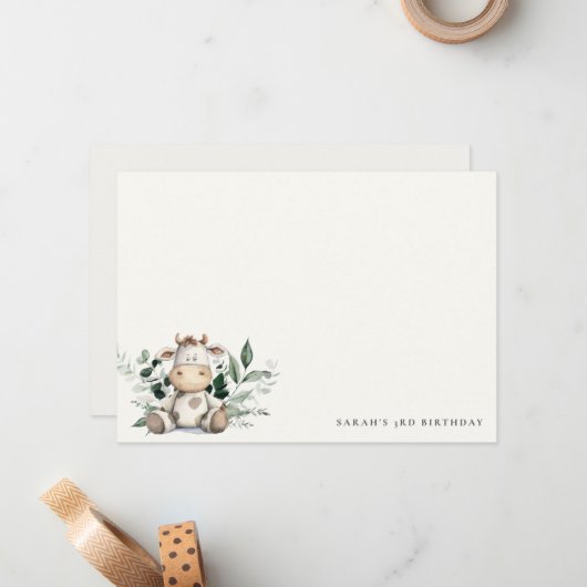 Schattigee Heilige Koe Bladgroen Pastel Neutral Ki Notitiekaartje (Voorkant / Achterkant in situ)