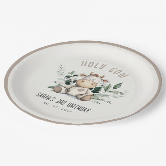 Schattigee Heilige Koe Bladgroen Pastel Neutral Ki Papieren Bordje (Gekanteld)