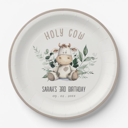 Schattigee Heilige Koe Bladgroen Pastel Neutral Ki Papieren Bordje (Voorkant)