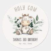 Schattigee Heilige Koe Bladgroen Pastel Neutral Ki Ronde Sticker (Voorkant)