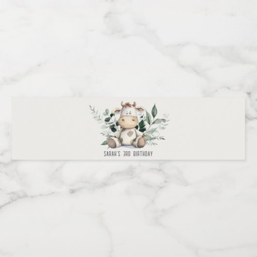 Schattigee Heilige Koe Bladgroen Pastel Neutral Ki Waterfles Etiket (Enkel label)