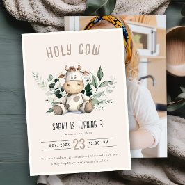 Schattigee Heilige Koe Blauw Foto Kinderen Verjaar Kaart