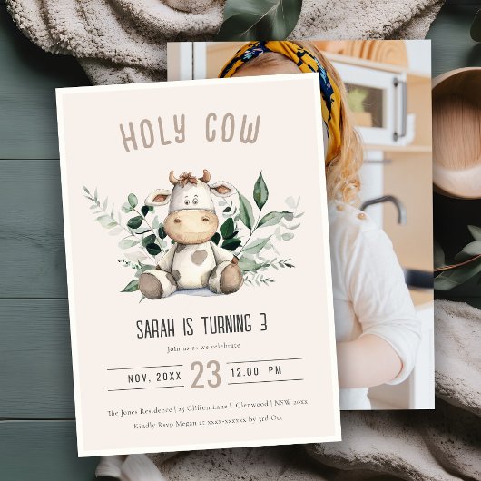 Schattigee Heilige Koe Blauw Foto Kinderen Verjaar Kaart