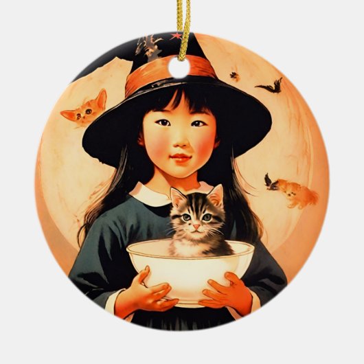 Schattigee  heks - Aziatisch kind Keramisch Ornament (Voorkant)