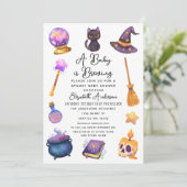 Schattigee heks Baby brouwt Halloween Baby shower Kaart (Staand voorkant)