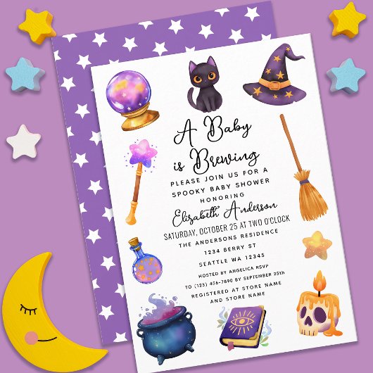 Schattigee heks Baby brouwt Halloween Baby shower Kaart