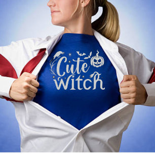 Schattigee heks blauw vrouwen halloween t-shirt