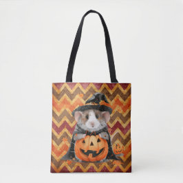 Schattigee heks cavia Halloween Chevron Tote Bag