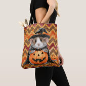 Schattigee heks cavia Halloween Chevron Tote Bag (Dichtbij)