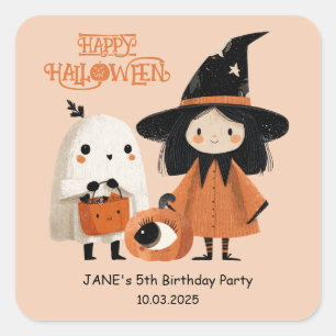 Schattigee heks en geest Kinder Halloween verjaard Vierkante Sticker
