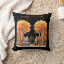 Schattigee heks en kat buiten poort Halloween