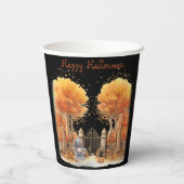 Schattigee heks en kat buiten poort Halloween Papieren Bekers (Achterkant)