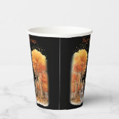 Schattigee heks en kat buiten poort Halloween Papieren Bekers (Rechts)