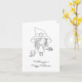 Schattigee Heks en Kat Halloween Kleurstof Kaart (Gele Bloem)