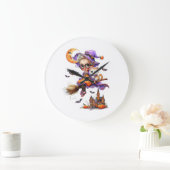 Schattigee heks en kitten op een bezem grote klok (Huis)