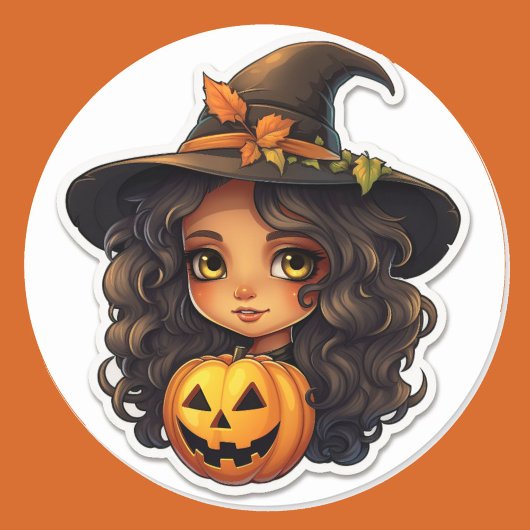 Schattigee heks en pompoen Halloween Ronde Sticker