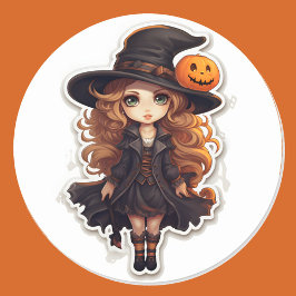 Schattigee heks en pompoen Halloween Trick or trea Ronde Sticker