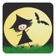 Schattigee heks en vleermuis Halloween Sticker