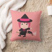 Schattigee heks en zwarte kat op vliegende bezem kussen (Deken)