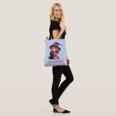 Schattigee heks en zwarte kat roze en blauw Hallow Tote Bag (Op model)