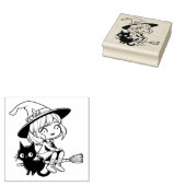 Schattigee heks en zwarte kat rubberstempel (Gestempeld)