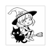 Schattigee heks en zwarte kat rubberstempel (Afrduk)