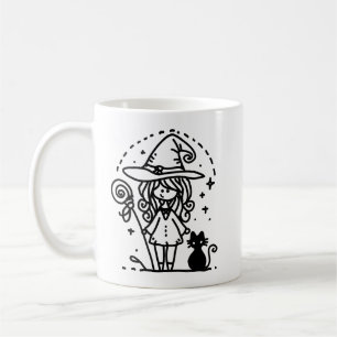 Schattigee heks en zwarte kattendoodle koffiemok