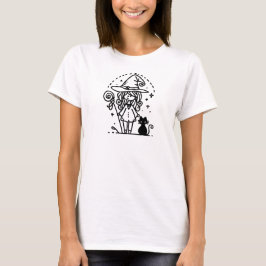 Schattigee heks en zwarte kattendoodle t-shirt